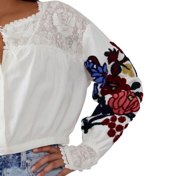 Free People | Meadows Embroidered Crop Blouse - Picture 4 of 11